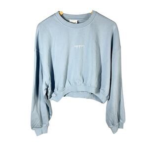 Youngla Crewneck Cropped Long Sleeve Sweatshirt Size Large Blue